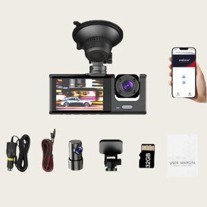 3 Channels Dash Cam 1080P Front And Inside And Rear Triple Car